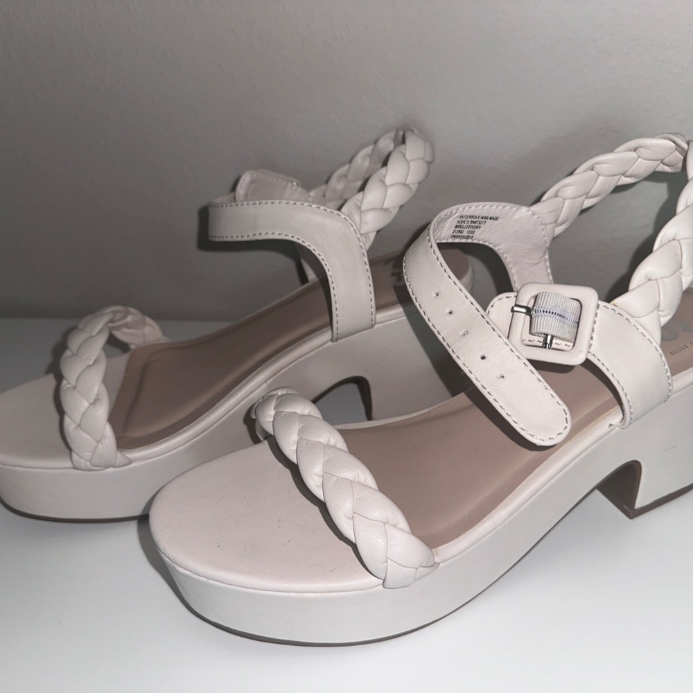 SO Cream Braided Strap Chunky Platform Heels (#107)